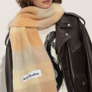Acne Studios Mohair checked scarf in Peach